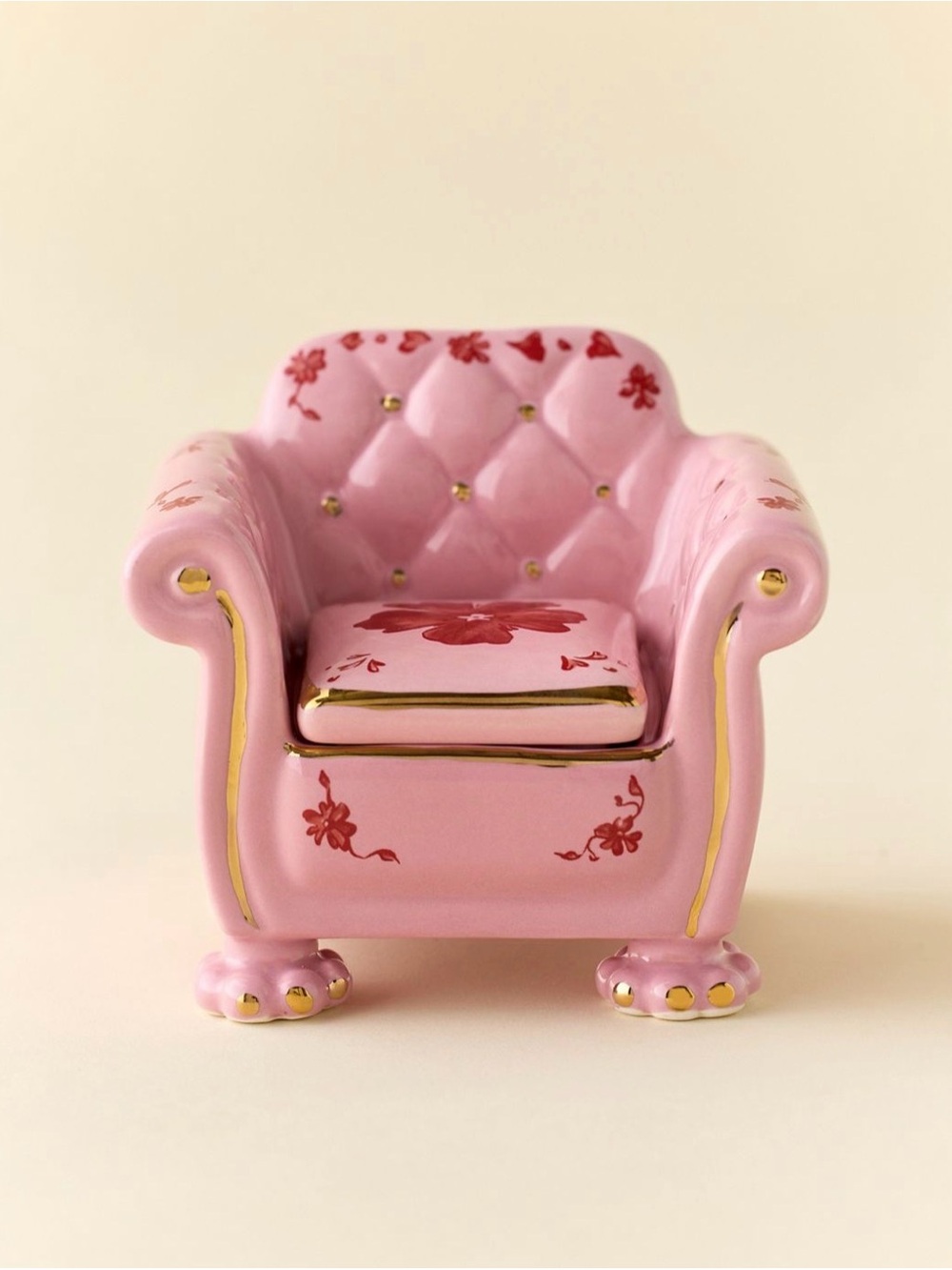 Amelie Pink Porcelain Trinket Box with Gold Accents NEW NWT